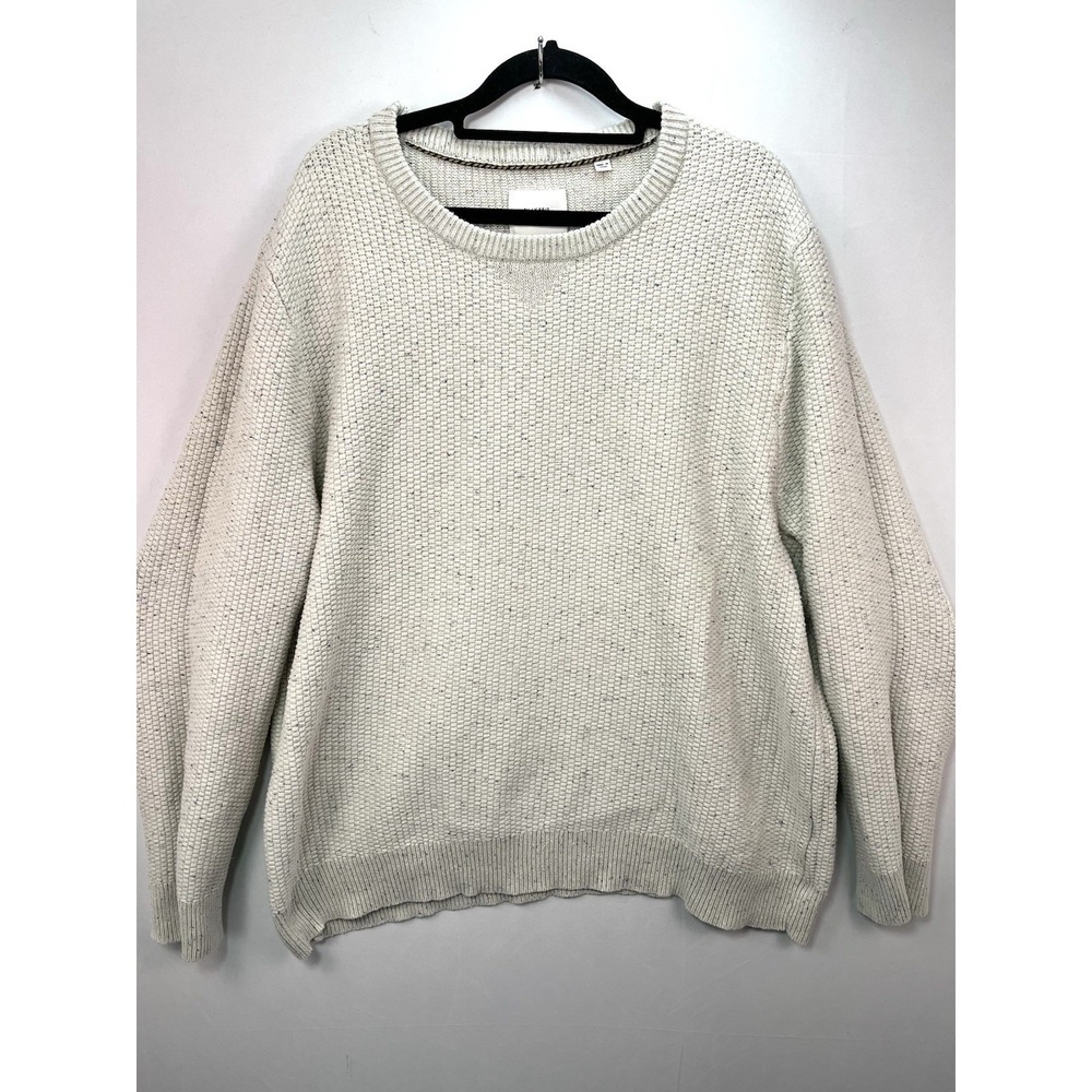 Billy Reid Organic Cotton Crewneck Sweater Basketweave Beige Tweed Mens Sz XXL
